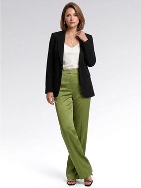 Zara Green Satin Highrise Flared Pants Size Medium